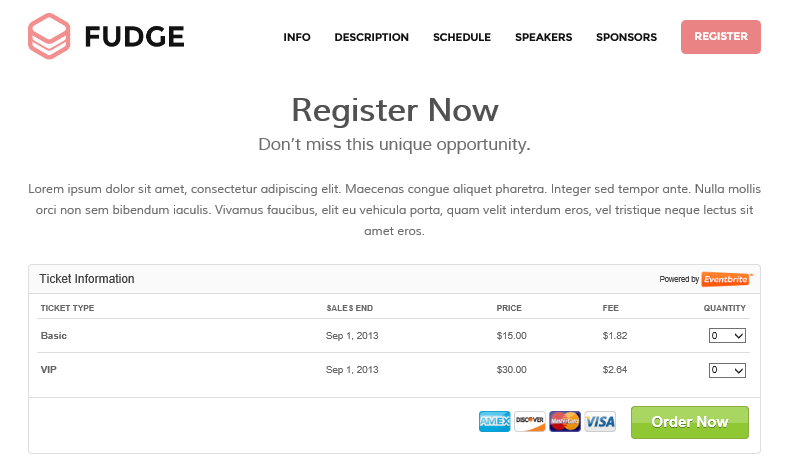 Fudge EventBrite Registration in HomePage