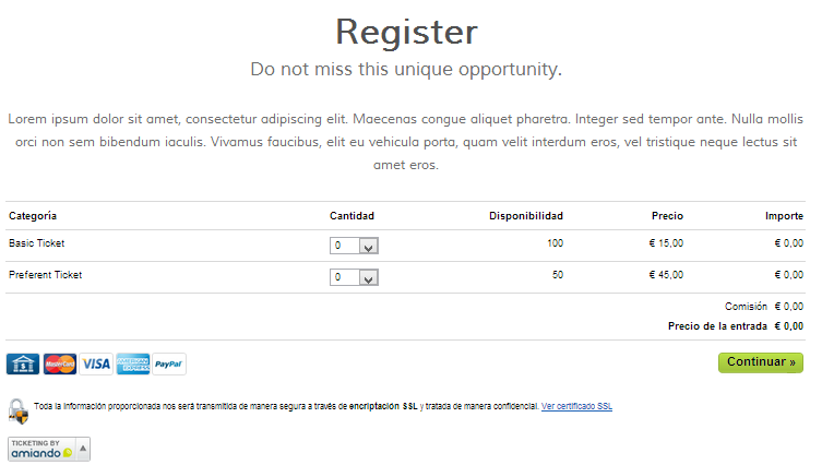 Amiando in Registration Widget