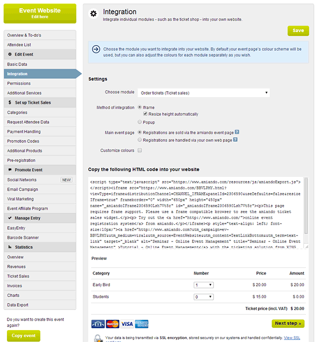 Copy integration code