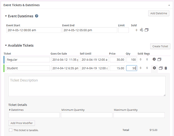 Adding Event Tickets and Date time