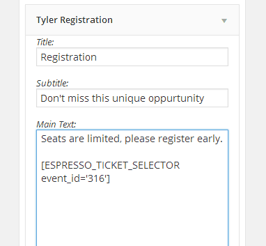 Adding EventEspresso ticketing to Tyler Registration Widget